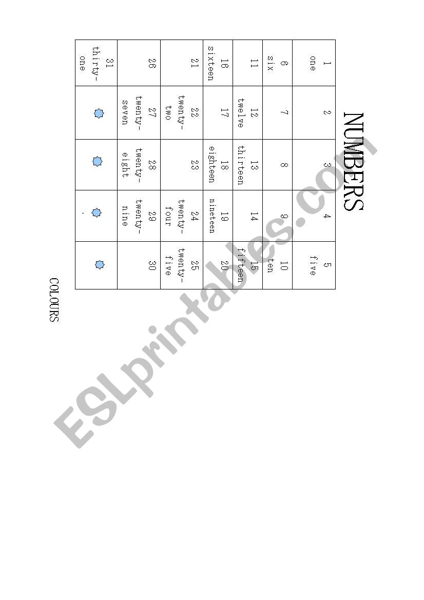 colours and numbers review worksheet