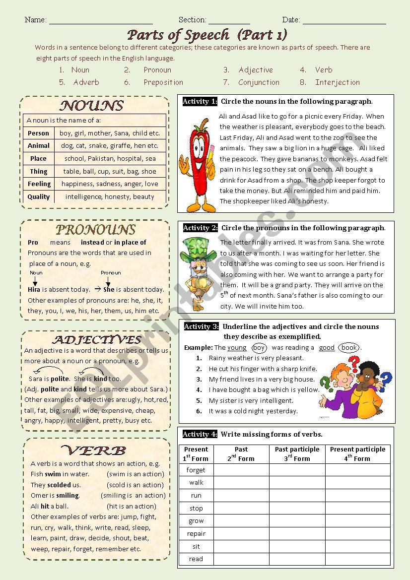 Parts of Speech 1 worksheet