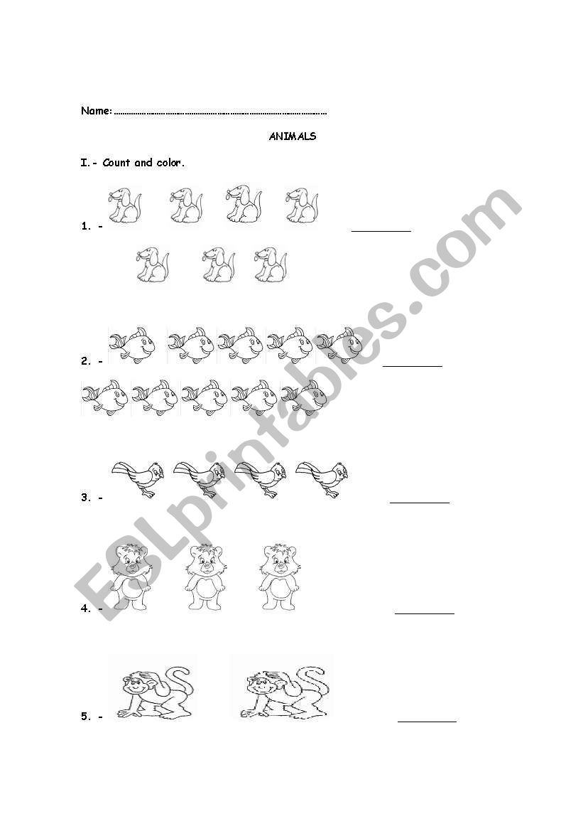 animals worksheet