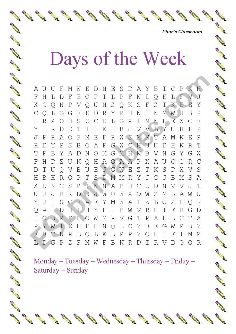 Wordsearch: Days of the Week worksheet