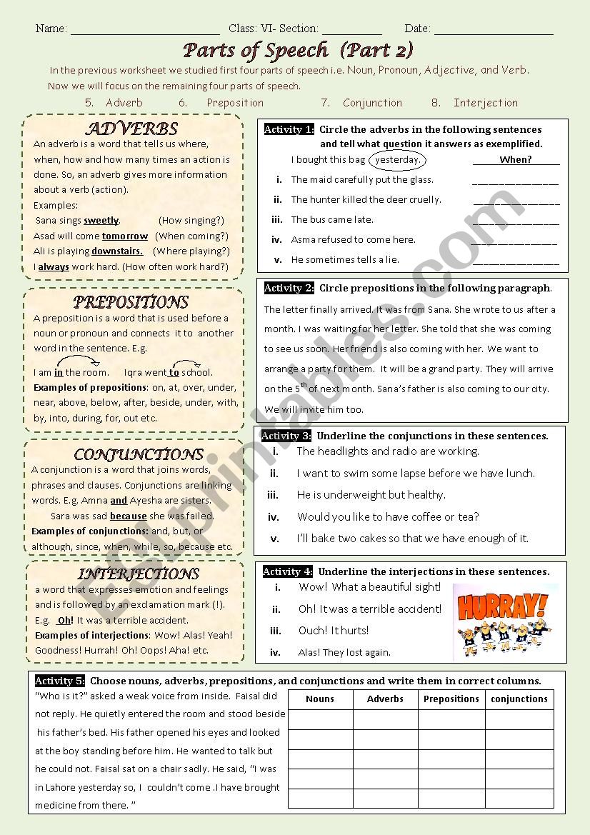 Parts of Speech 2 worksheet