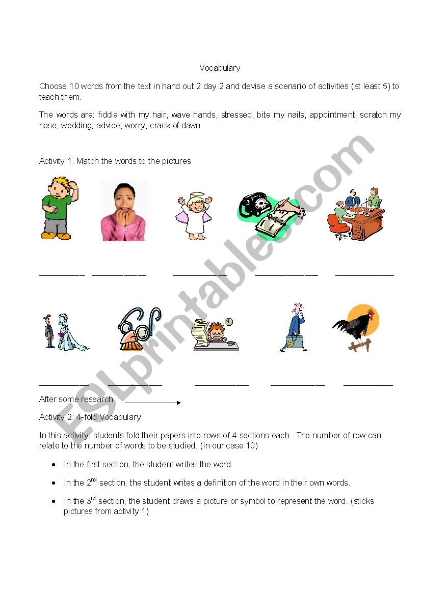 Vocabulary activity worksheet