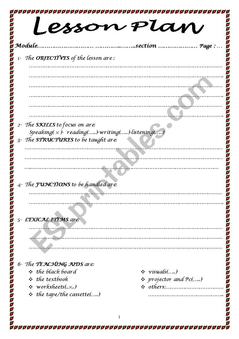 a lesson plan model worksheet