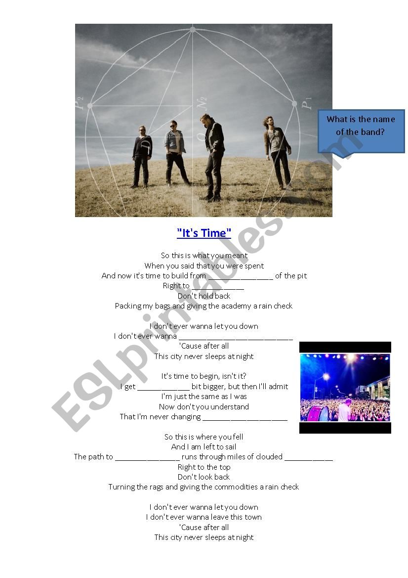 Imagine Dragons - Its time worksheet