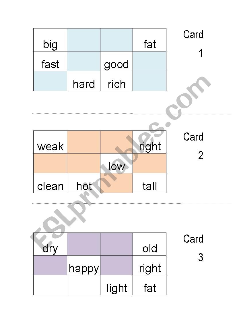 Adjectives BINGO worksheet