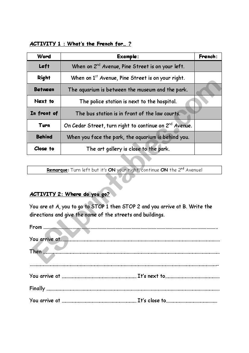 Learning directions worksheet