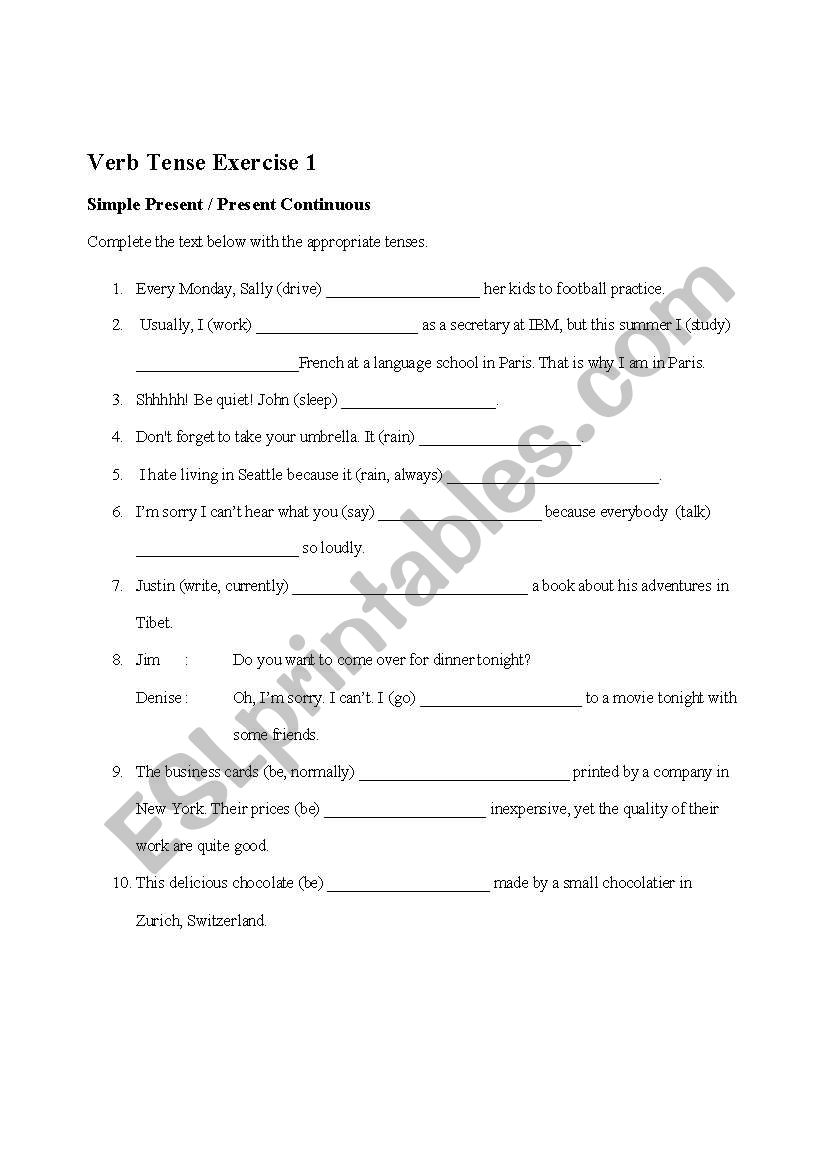 Tenses worksheet
