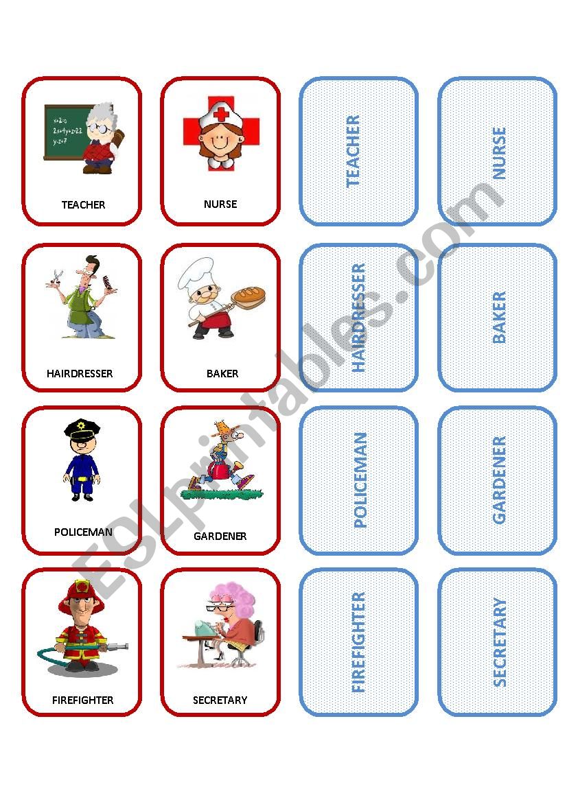 Jobs Flashcards-Memo Game 1/2 worksheet