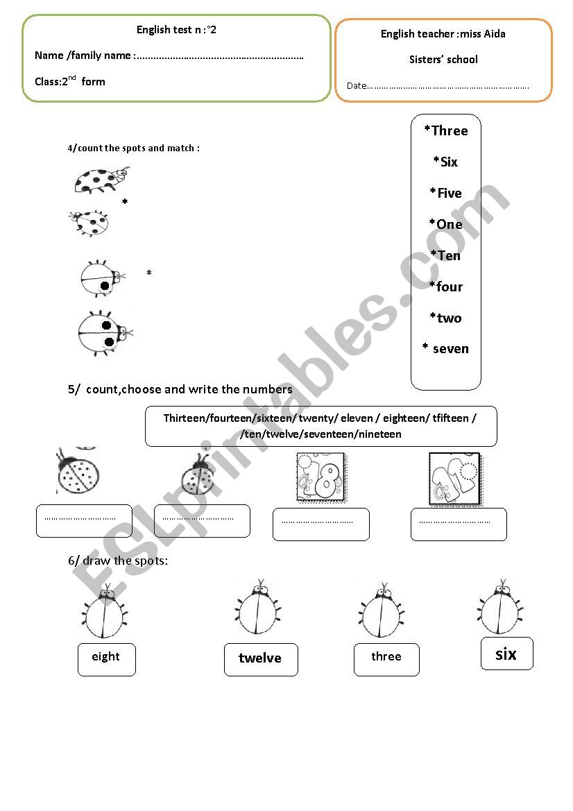 lady bug numbers worksheet