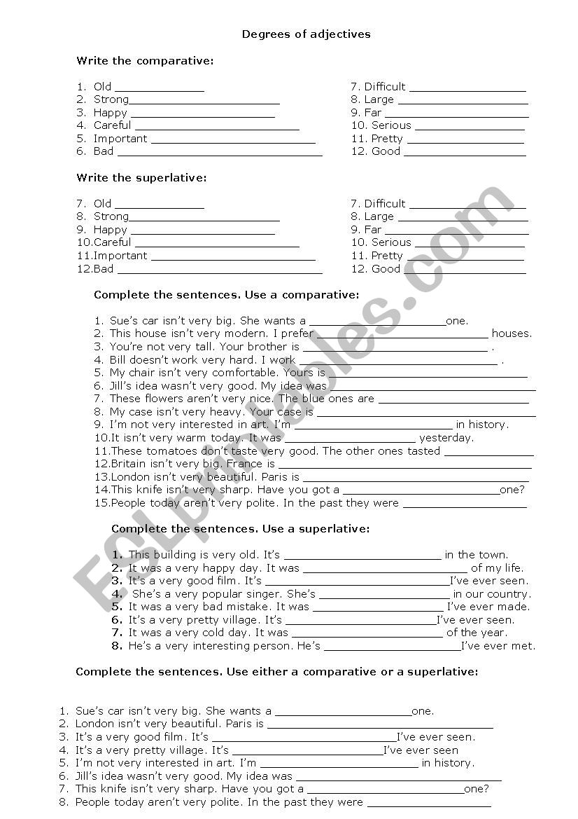 Adjectives worksheet