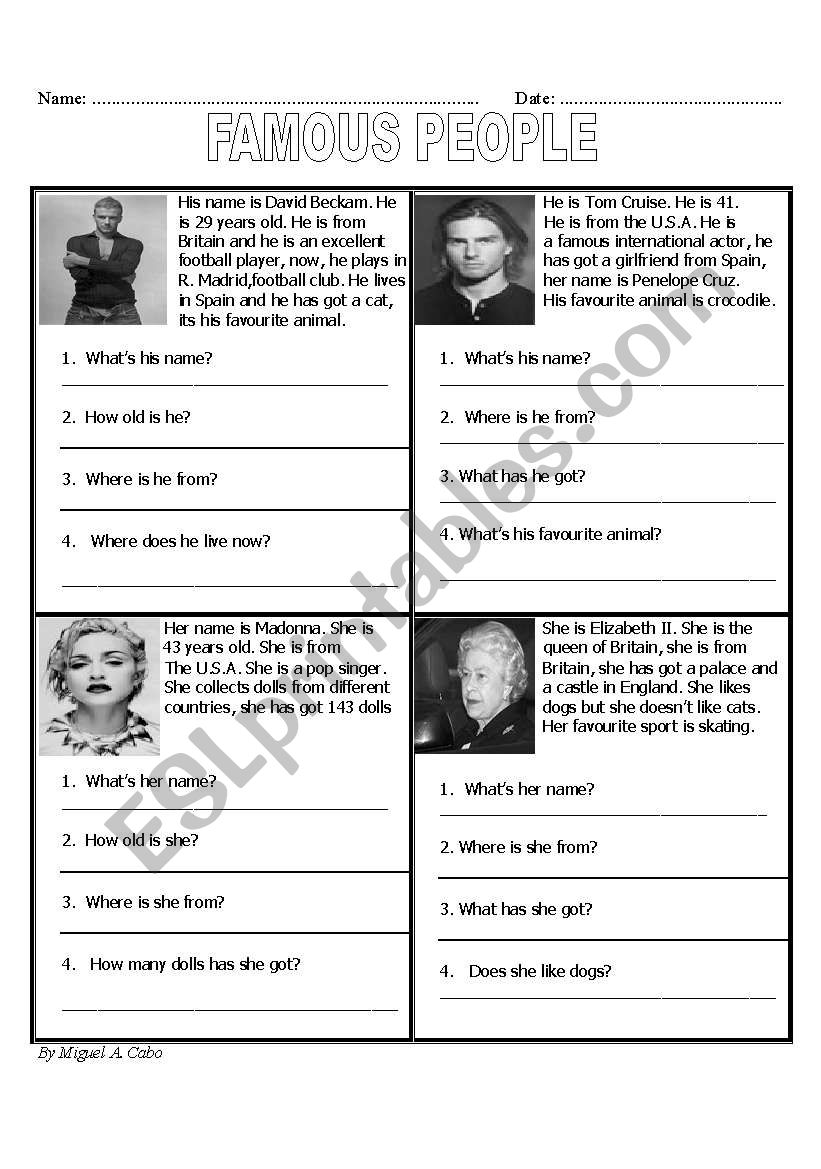 FAMOUS PEOPLE worksheet