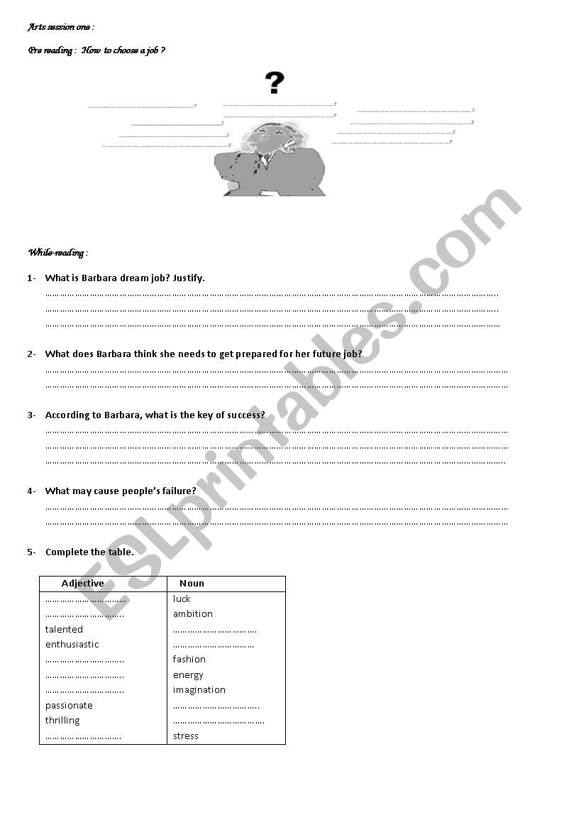 Arts session worksheet