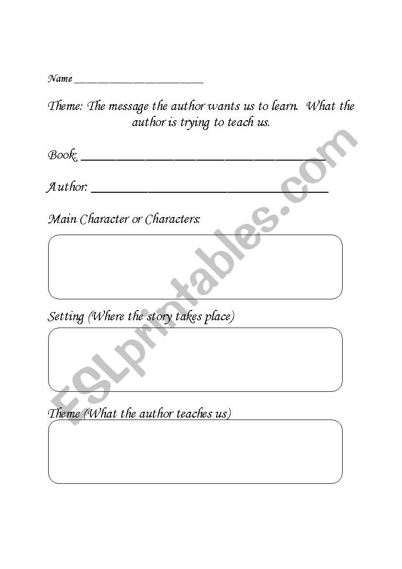 Finding the Theme in Stories worksheet