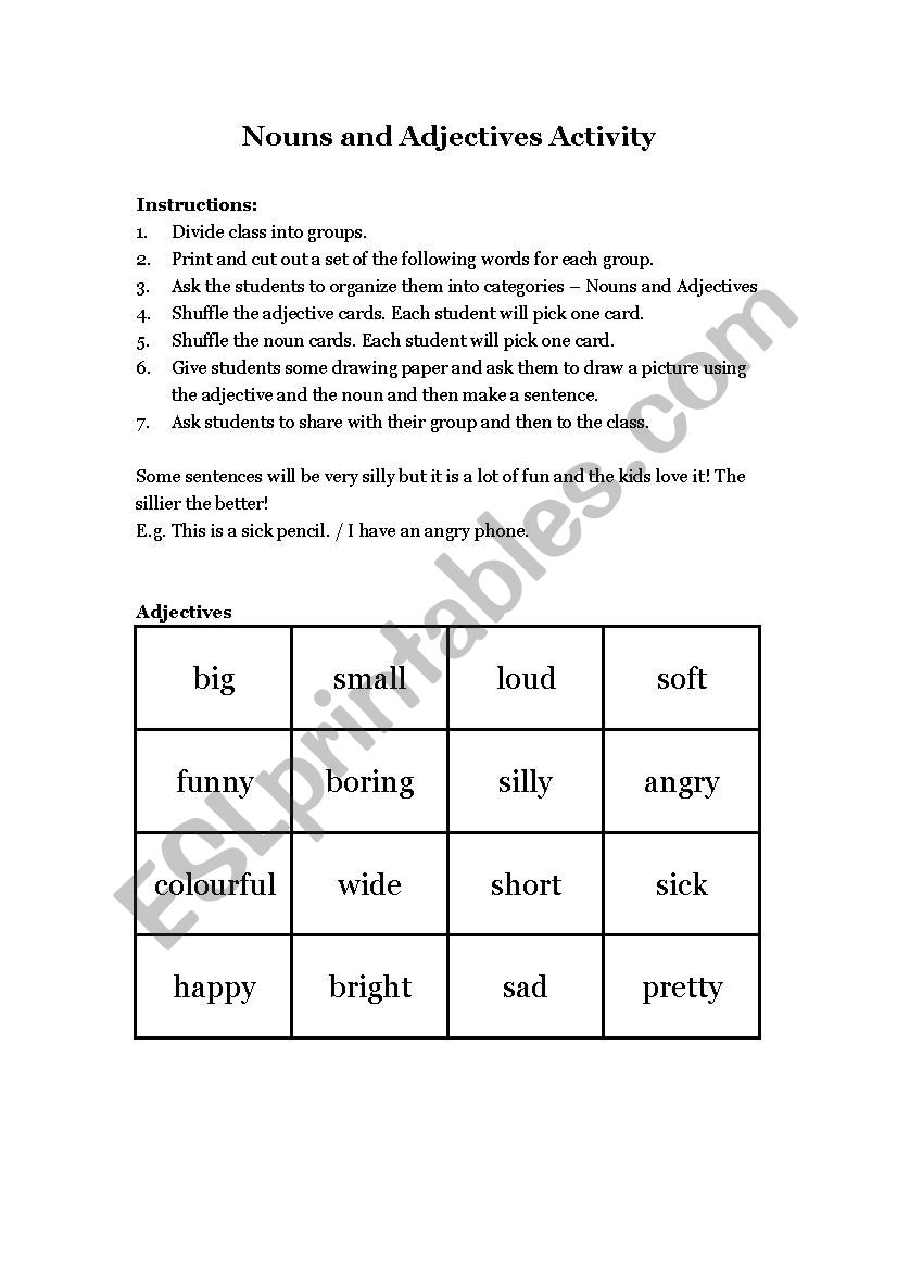 Nouns and Adjectives Activity worksheet