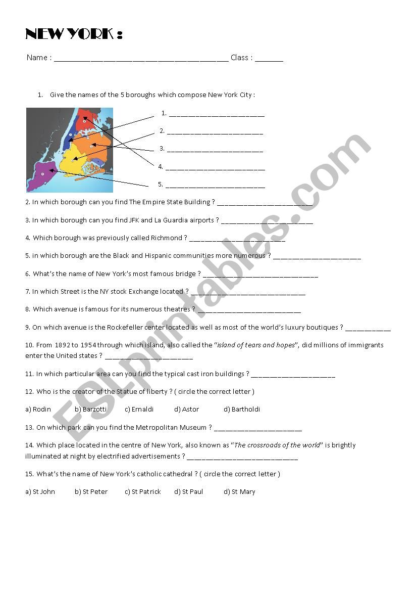 NEW YORK TEST + KEY worksheet