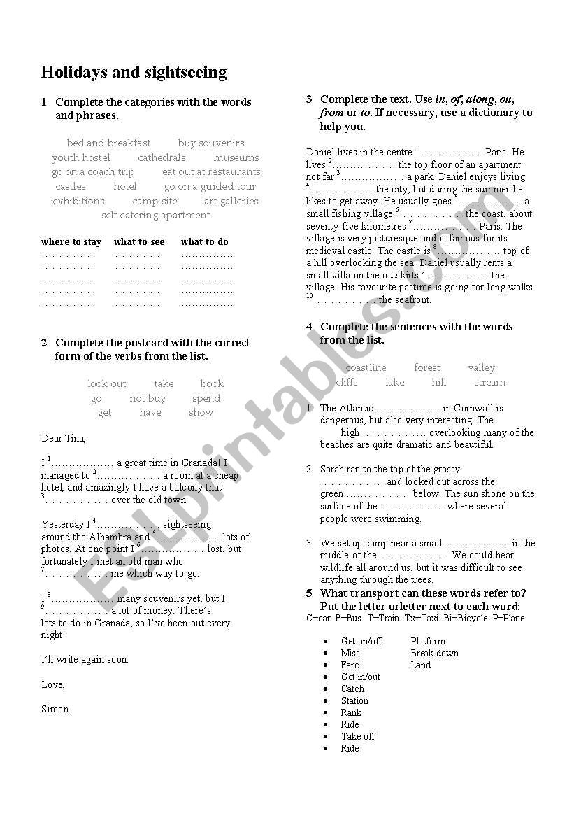 Vocabulary about travelling worksheet
