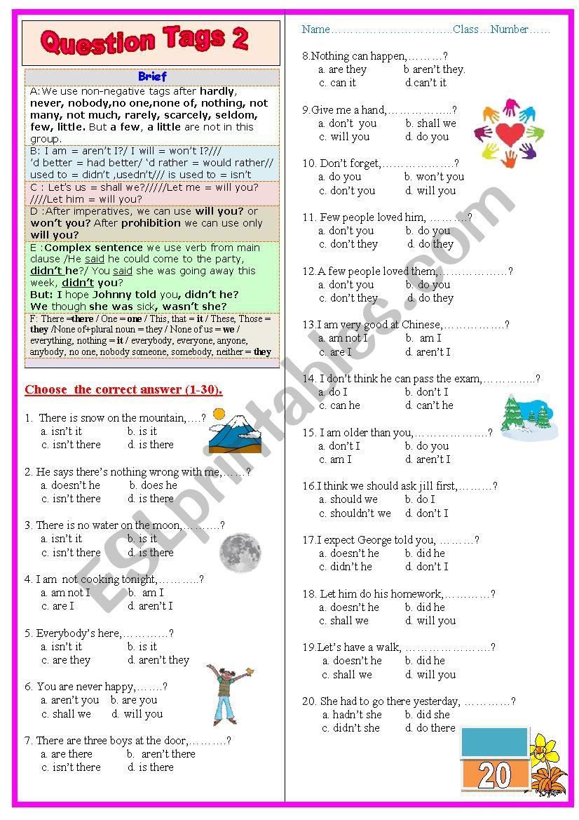 Question tag 2 worksheet