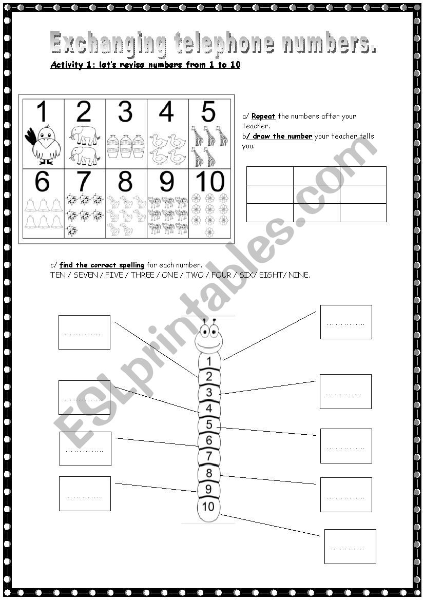 Exchanging phone numbers worksheet