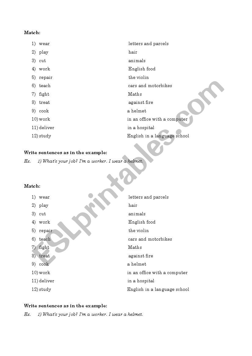 Jobs worksheet