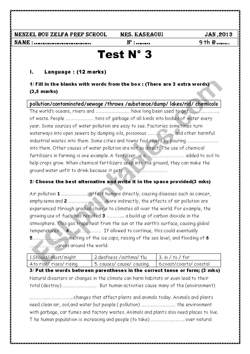 Mid term Test  N 2    ( 9 th form)