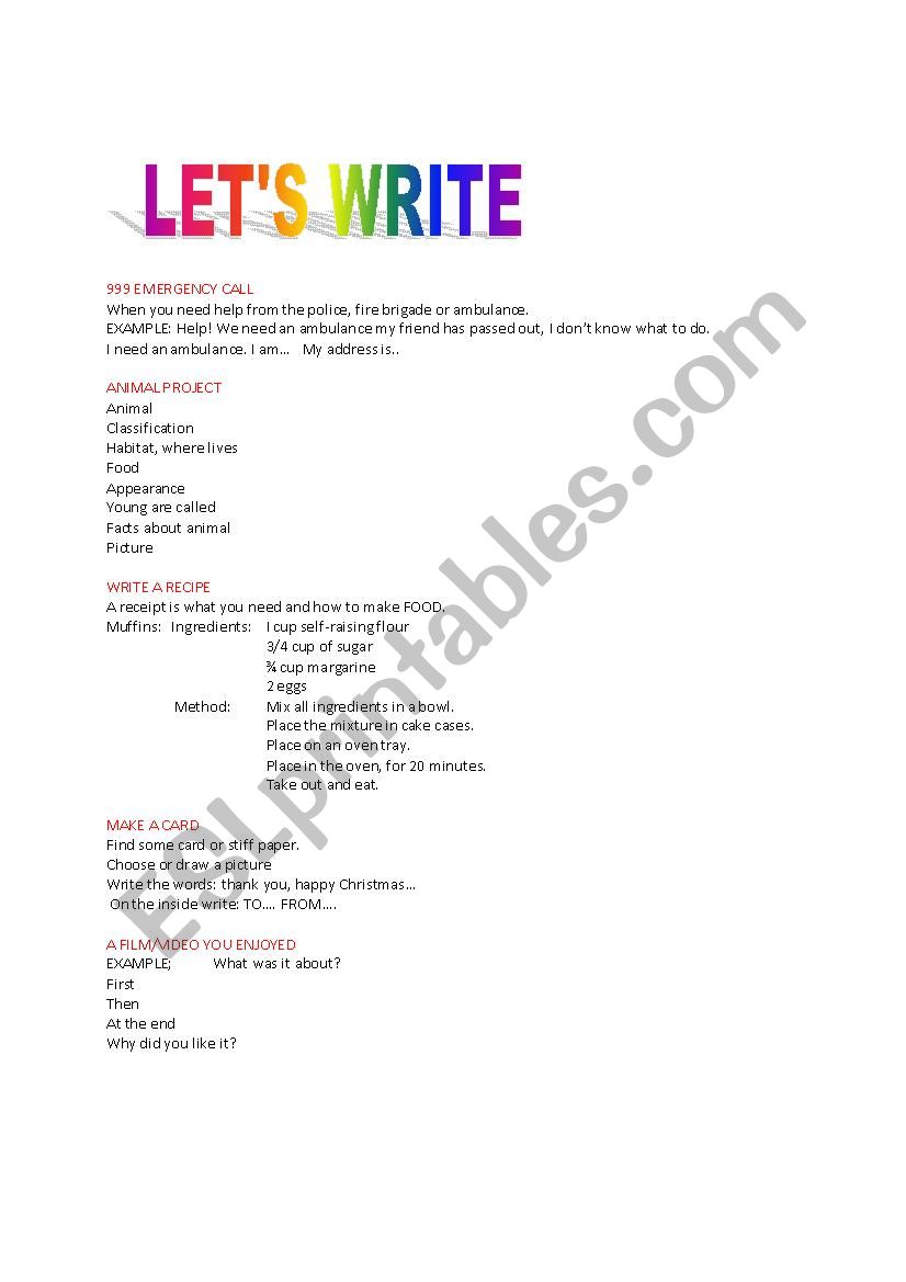 LETÂ´S  WRITE worksheet