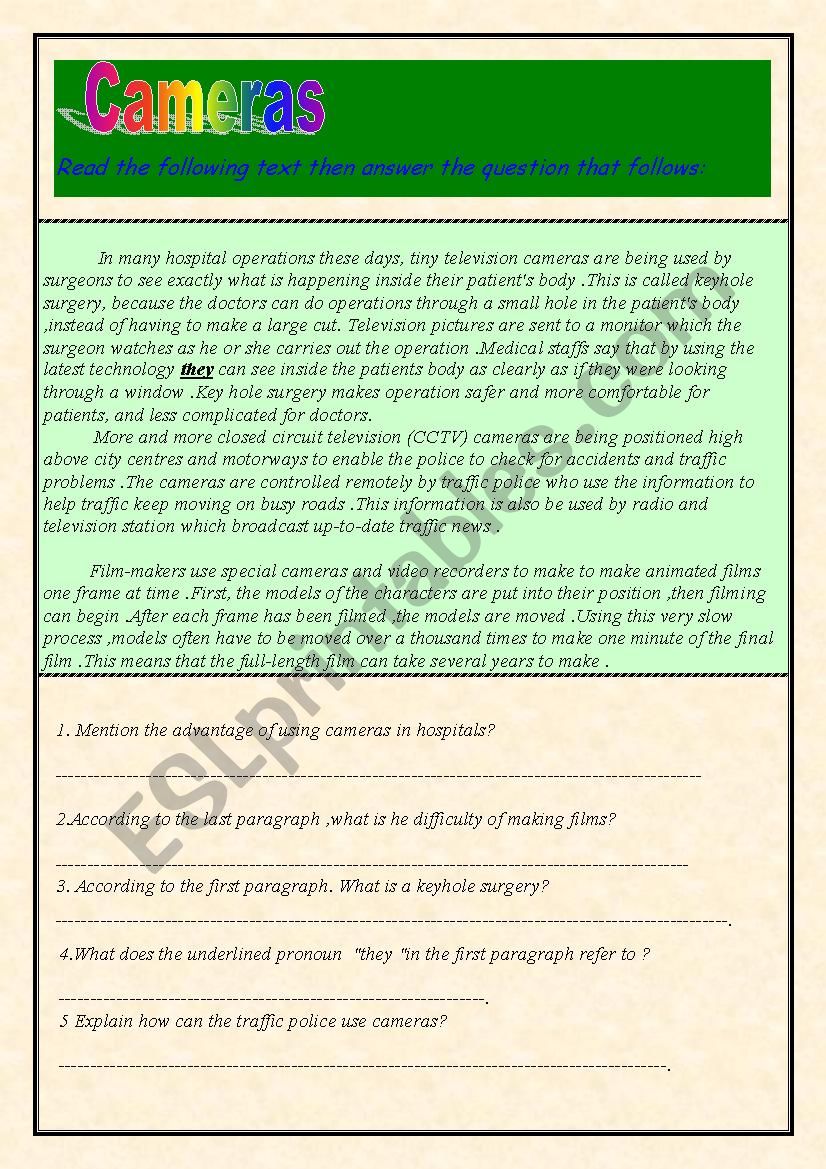 Cameras worksheet