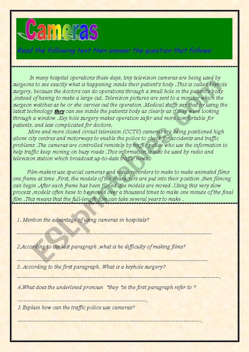 Cameras worksheet