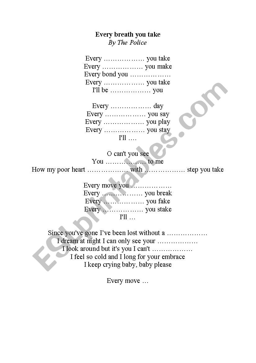 Every breath you take -  song worksheet
