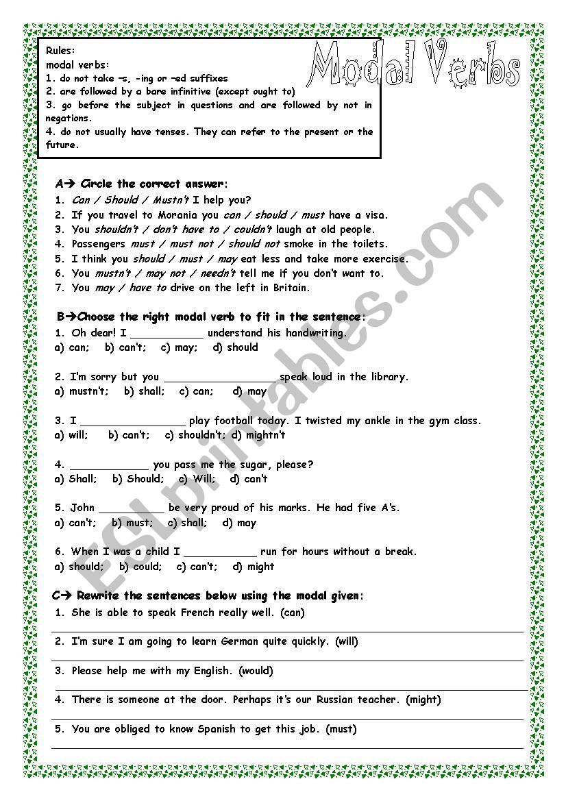Modal verbs with KEY worksheet