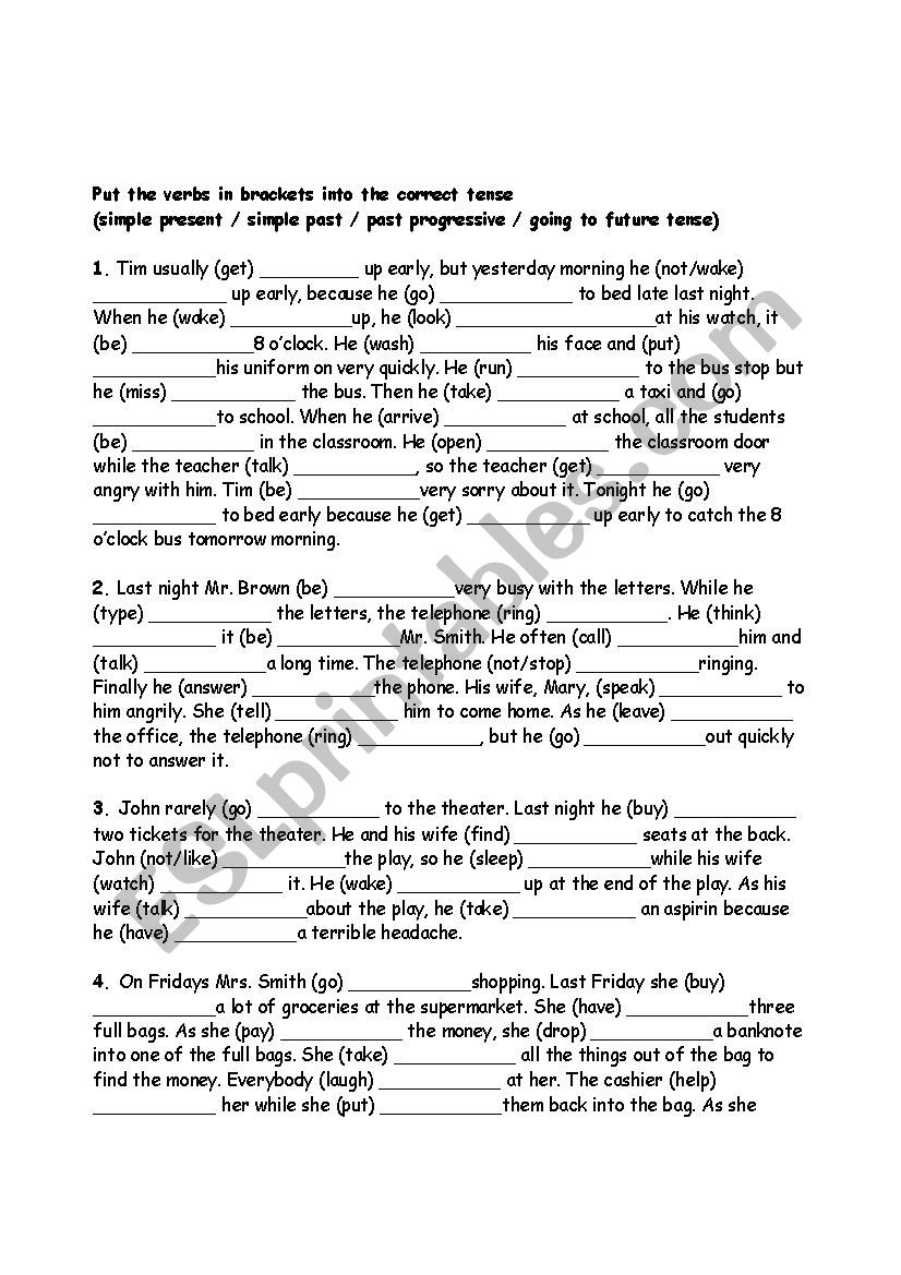 Tenses worksheet