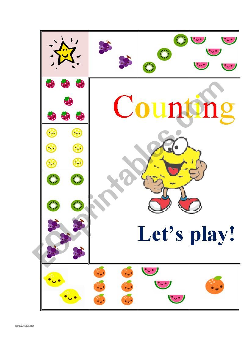 Counting fruit boardgame worksheet