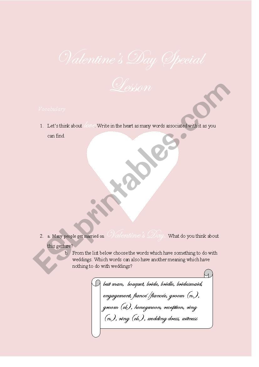 Valentines Day Lesson worksheet