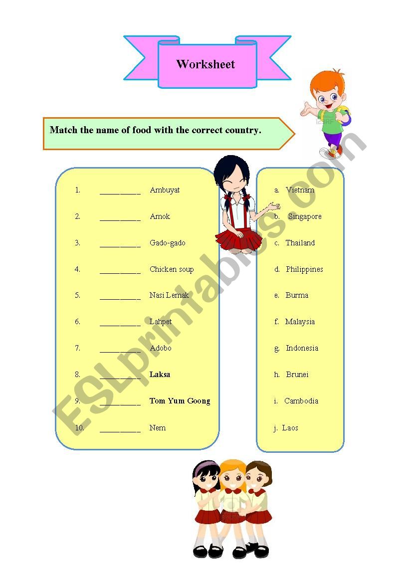 Asean Foods worksheet