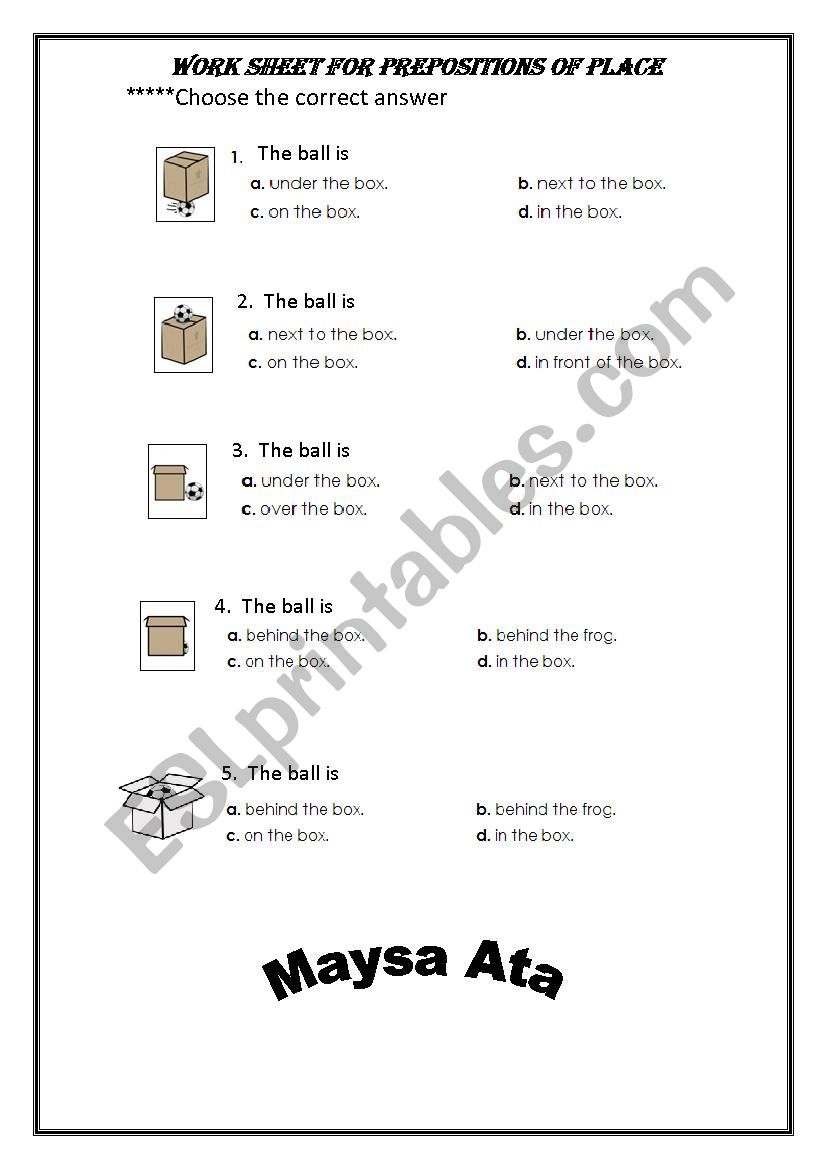 preposition of places worksheet