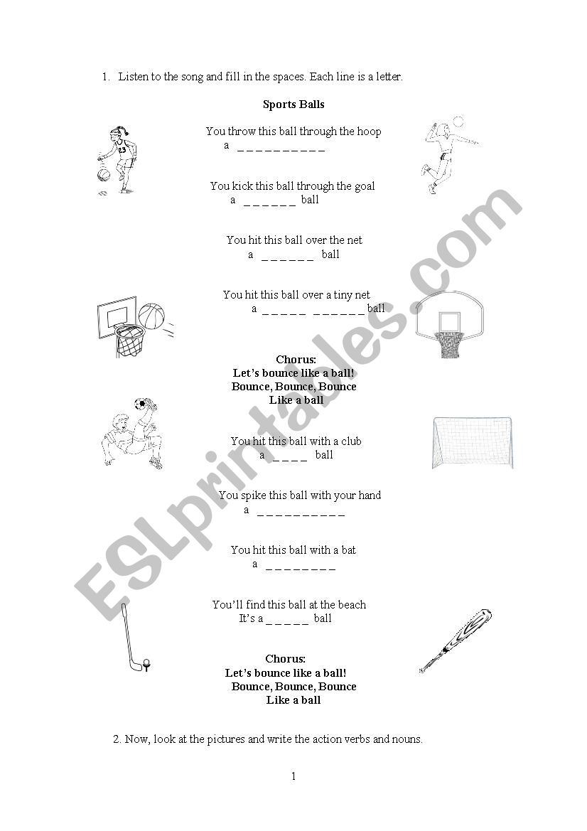 SPORTS BALLS SONG worksheet