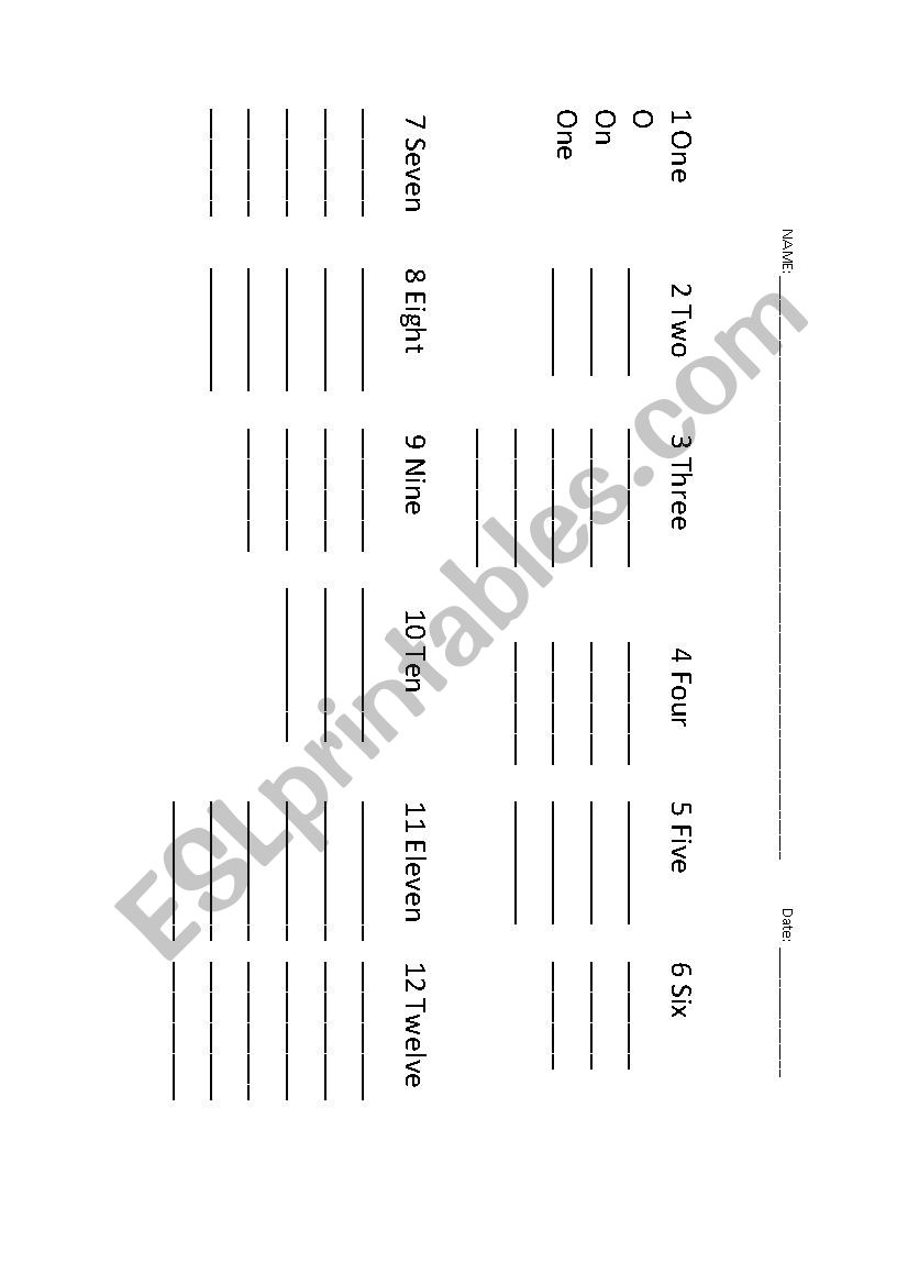 Practice the numbers, 1-20 worksheet