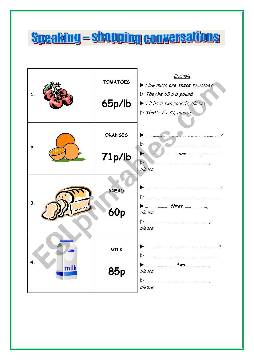 Shopping conversations + KEY worksheet