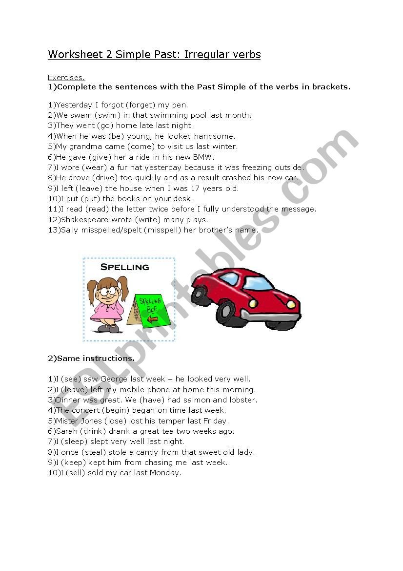 Worksheet on simple past worksheet