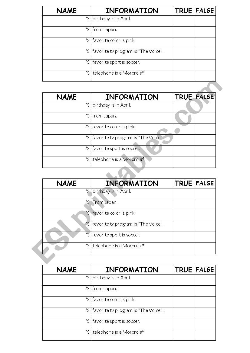 Find someone who worksheet