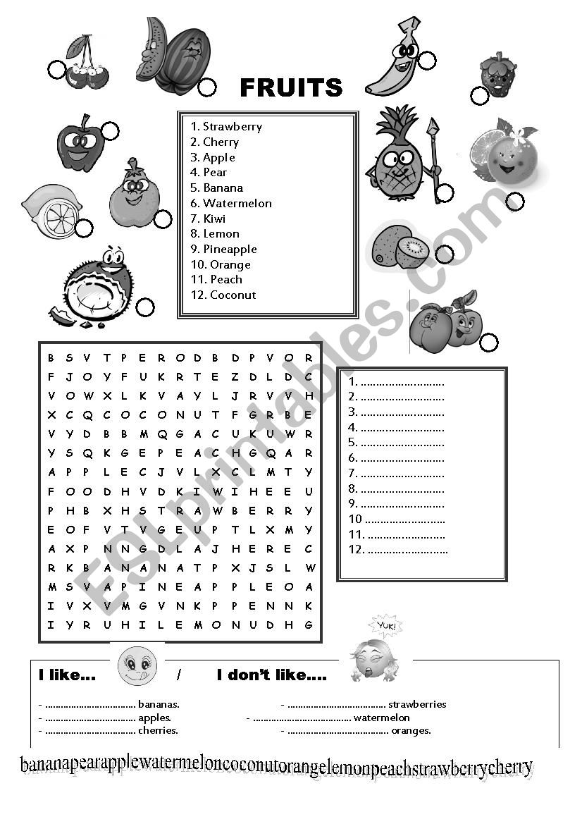 Fruits worksheet