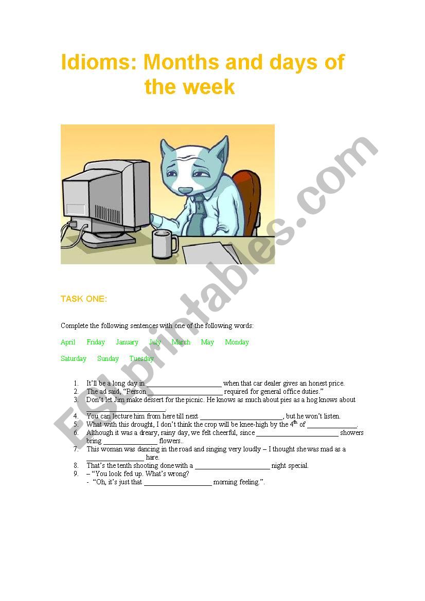 Idioms: months and days of the week