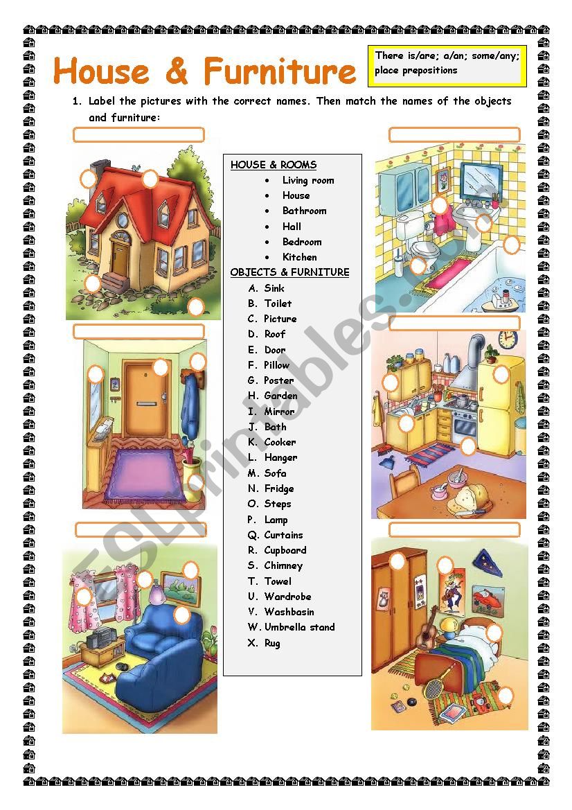 House and Furniture: Practising there is/are; a/an, some, any; place prepositions