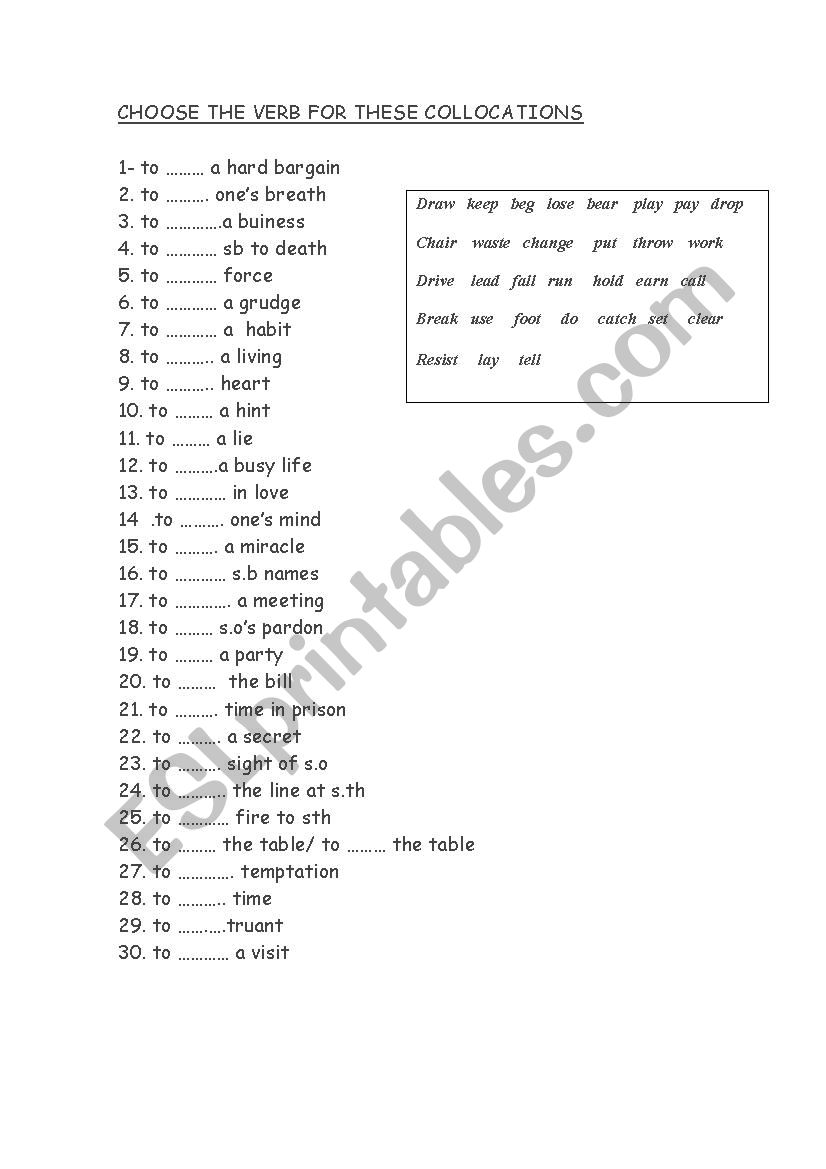 collocations with some verbs worksheet