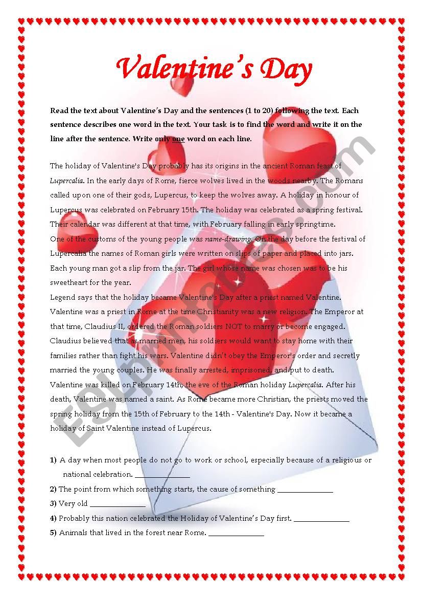 Valentines Day worksheet