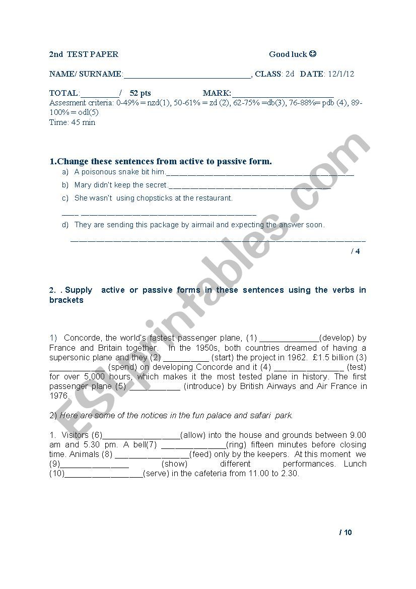 intermediate test worksheet