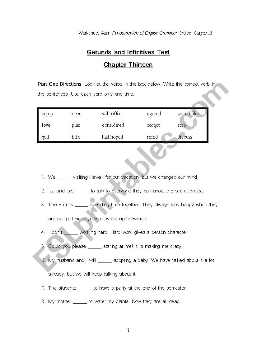 gerund/infinitive  worksheet