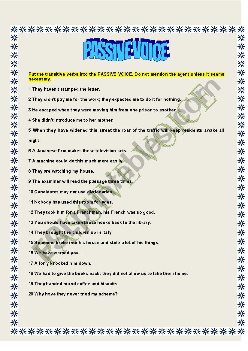 Passive Voice worksheet