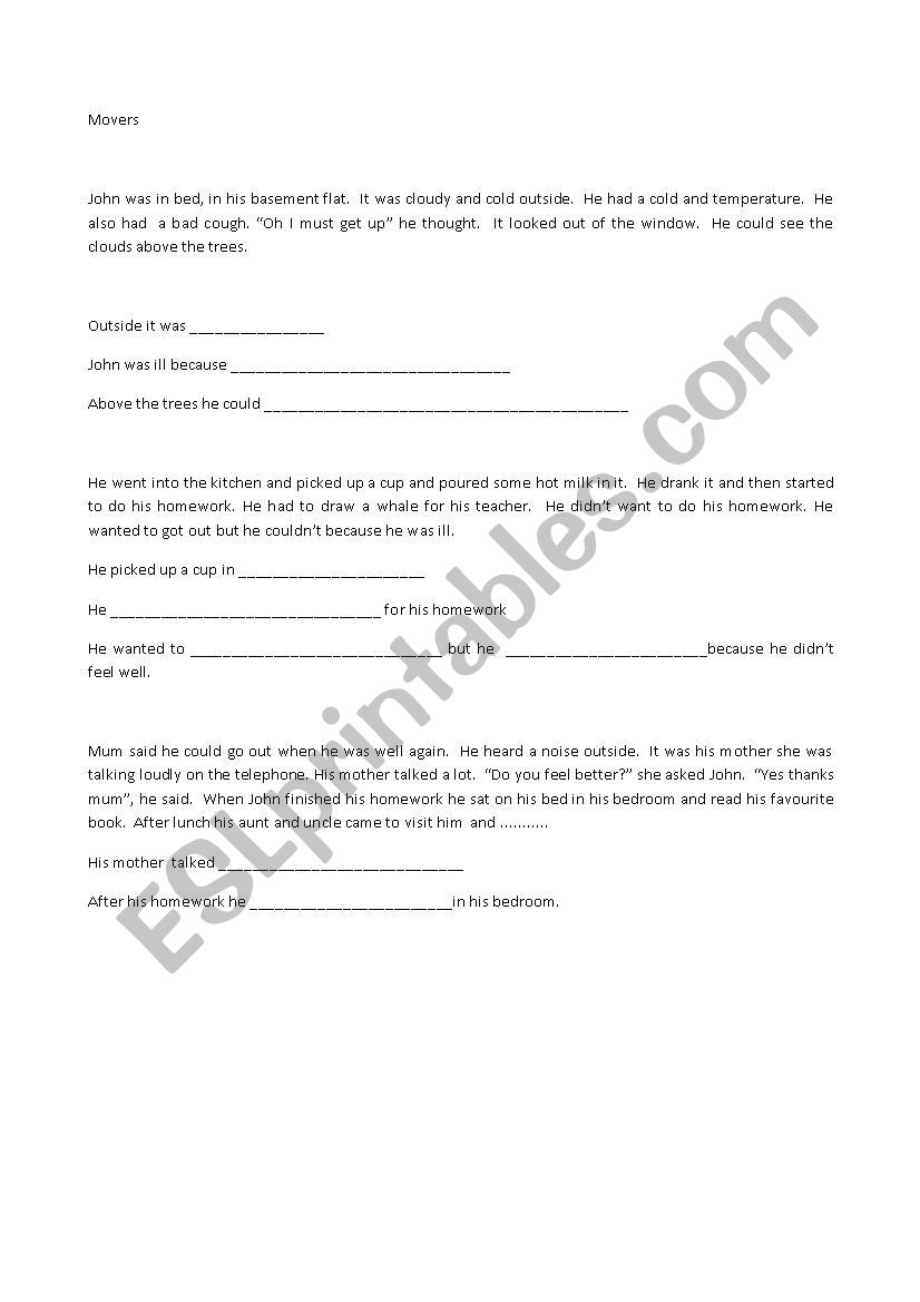 movers yle worksheet