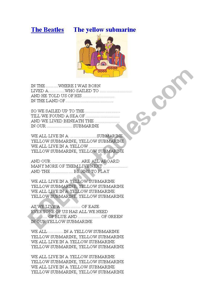 The Beatles yellow submarine worksheet