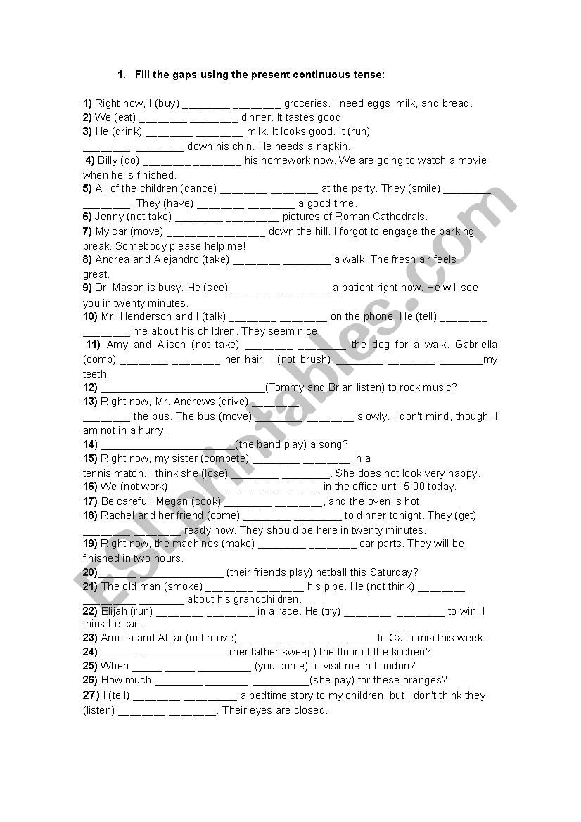 Present Continuous  worksheet